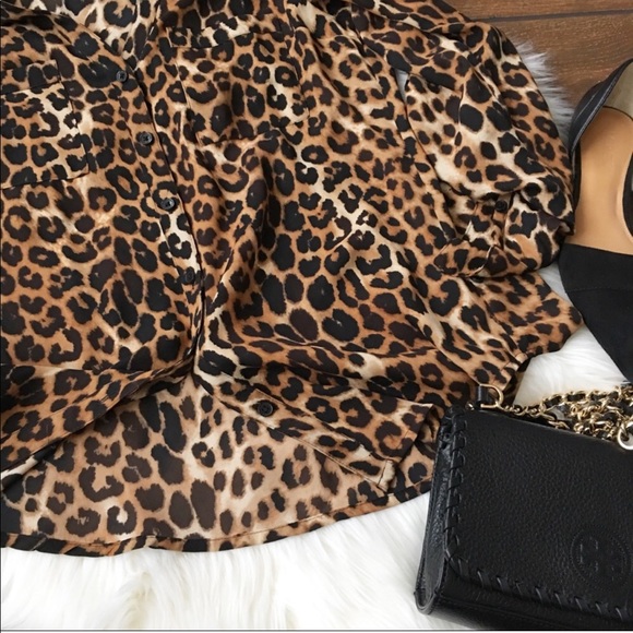 Worn Once Express Leopard Chiffon Top - Picture 2 of 2